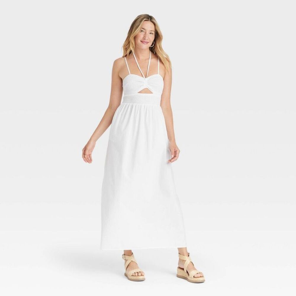 Women's Smocked Cut-Out Maxi Sundress - Universal Thread White XS - Picture 2 of 10